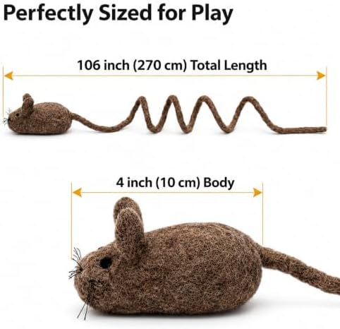Glaciart One Felt Mouse Cat Toy – Soft Fuzzy Enrichment 100% Natural Wool - Interactive Catnip Play Cat Toy Set - Safe for Pets, Non-AZO Colored Dyes - 100” Long - Image 3