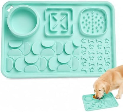 Silicone Dog Slow Feeder Lick Mat with Suction Cups, Multi-Puzzle Partition Pet Snuffle Feeding Tray for Puppy Cat Slow Eating Boredom Relief Training (Mint Green) by Unknown