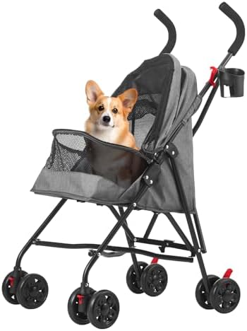 Pet Stroller Oxford Cloth Foldable Dog Strollers for Small Dogs and Cats Suitable for All Road Surfaces Wide-View Panoramic Window 4 Wheels with Brakes Portable Design, Easy to Store (Grey) by Unknown