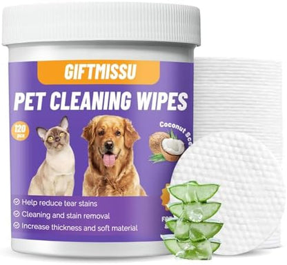 Pet Eye Wipes for Dogs & Cats, 120 Count Dog Tear Stain Remover Wipes by GIFTMISSU