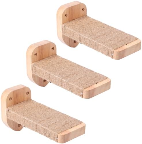 3pcs Cat Wall Steps, Climbing Mounted Furniture, Shelves With Hemp Rope Covered, Solid Wood Ladder for Playing and Climbing (Standard-Wood) by CoolEx