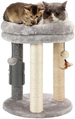 MECOOL 4in1 Small Cat Tree,Scratching Post with Tower Soft Bed, Sisal Carpet Jute Posts with Three Hanging Ball Toys and Massage Brush for Indoor Cats and Kittens by MECOOL