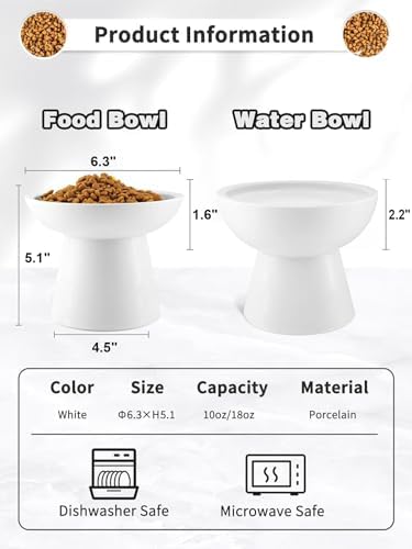 LoeJan Elevated Food and Water Bowls Set, Extra Wide and Raised Ceramic Feeder, Anti-Vomit Whisker-Free Pressure Cat Feeding Bowl for Kittens Adult Cats Small Dogs (White, Food Bowl) - Image 2