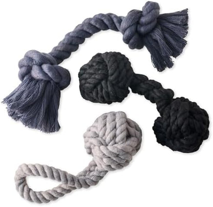 Pet Passion Brady The Rope Tug Toy 3-Pack Organic Cotton Dog Rope Pull Toys for All Pet Breeds, Gray Ombre, One Size by PetPassion