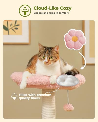 MUTTROS 37.4" Flower Cat Tree with 2 Hammocks & 6 Sisal Posts, Pink - Image 4