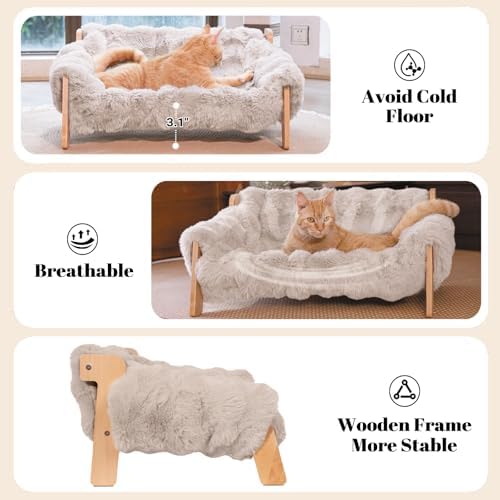 CHEERHOME PETS Elevated Cat Couch Bed Wooden Raised Kitty Sofa Lounge Chair - Image 4