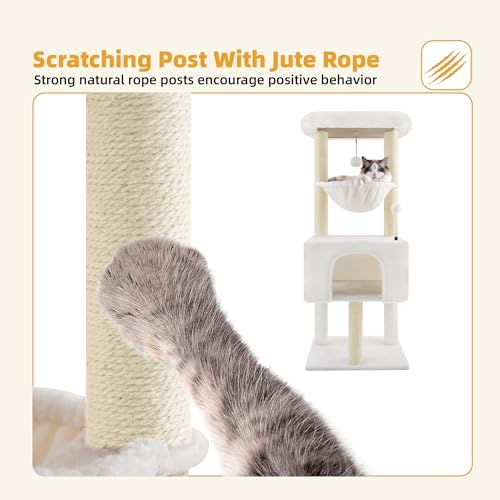 ROYPET Fashion Design 43.3" Cat Trees with Cat Houses Spring Balls,Beige - Image 4