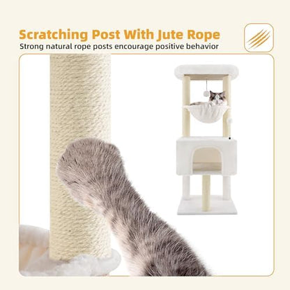 ROYPET Fashion Design 43.3" Cat Trees with Cat Houses Spring Balls,Beige - Image 4