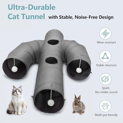 Ownpets Cactus Cat Tunnel 10" with Peek Holes for Indoor Large Cat, Grey - Image 3