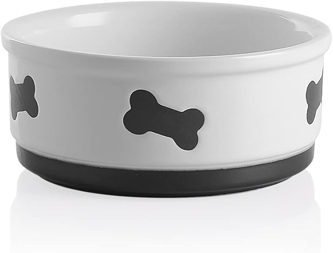 Sweejar Ceramic Dog Bowls with Bone Pattern, Dog Food Dish for Large Dogs, Porcelain Pet Bowl for Water 70 Fl Oz (White)