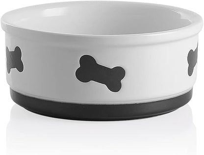 Sweejar Ceramic Dog Bowls with Bone Pattern, Dog Food Dish for Large Dogs, Porcelain Pet Bowl for Water 70 Fl Oz (White)