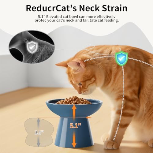 LoeJan Ceramic Cat Bowls, Elevated Cat Food and Water Bowls Set, Extra Wide and Raised Ceramic Bowls, Anti-Vomit Whisker-Free Pressure Cat Feeder for Kittens to Adult Cats - Image 4