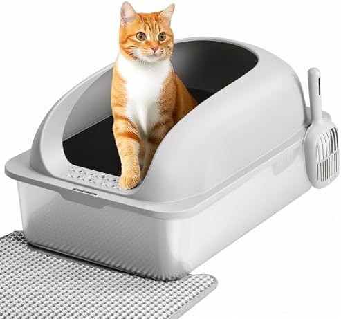 OLIXIS Stainless Steel Large Cat Litter Box with Lid, High Wall Sides by OLIXIS