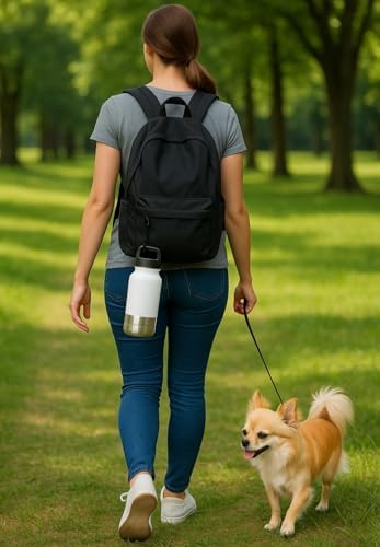 Portable Dog Water Bottle 3-in-1, 32 oz Stainless Steel Travel Dog Water Dispenser with Food Container & Double Bowls, Leakproof for Walking, Hiking & Travel (White) - Image 4