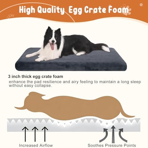 EMPSIGN Dog Bed Mat Crate Pad Mattress, Ultra Soft Pet Kennel, Grey, Large - Image 2
