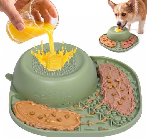 Slow Feeder Dog Bowls, 2 in 1 Dog Lick Bowl with Rolling Ball by Yiopaun