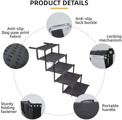 Dog Stairs 5 Steps Foldable Dog Ramp with Non-Slip Surface, Portable Dog Steps for Cars,SUV and Truck, Supports up to 250 lbs - Image 2