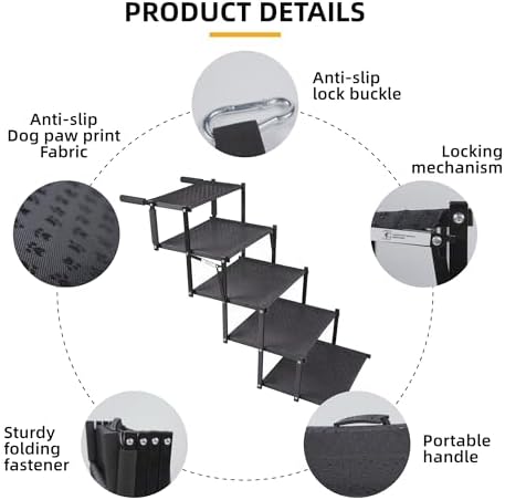 Dog Stairs 5 Steps Foldable Dog Ramp with Non-Slip Surface, Portable Dog Steps for Cars,SUV and Truck, Supports up to 250 lbs - Image 2