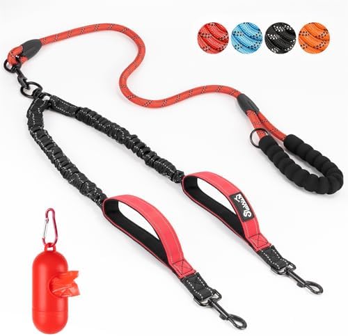 SlowTon Double Leash for Two Dogs, No Tangle & with Two Handles, Red M by SlowTon