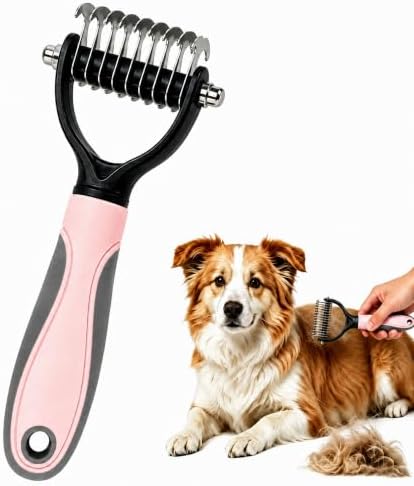 Pet Grooming Brush - Double-Sided Dematting Comb & Deshedding Tool for Dogs and Cats, Effortless Hair Removal, Ideal for Long-Haired Breeds, Reduce Shedding (1, Pink, Small) by Unknown