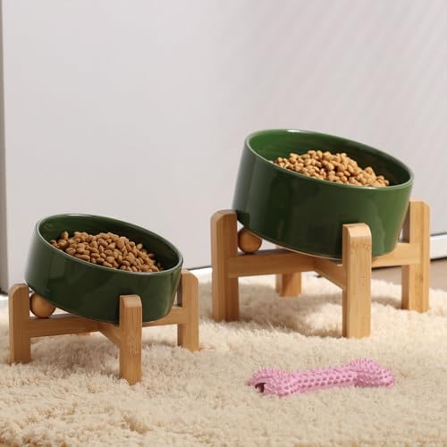 Petygooing Elevated/Raised 15°Slanted Ceramic Dog Bowl for Small and Medium Breeds, Tilted Anti Slip Pet Feeding Bowl,Food Water Dish with Stand for Cats and Dogs (28 OZ/3.6 Cups) Rust Green - Image 5