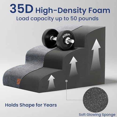 GoGoBunny Dog Stairs for Small Dogs, 3-Step Pet Steps for Couch Sofa, Grey - Image 3