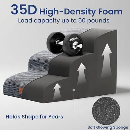 GoGoBunny Dog Stairs for Small Dogs, 3-Step Pet Steps for Couch Sofa, Grey - Image 3