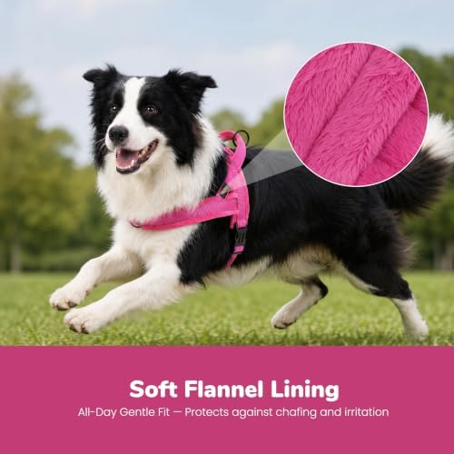 Didog No Pull Dog Harness for Medium Dogs, Soft Flannel Padded, Hot Pink, M - Image 2