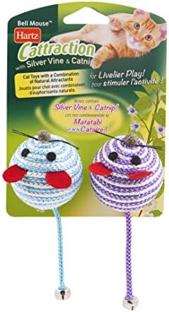 Hartz Cattraction Bell Mouse Cat Toy with Two Silver Vine & Catnip Sisal Mice - 2 Pack, All Breed Sizes by Hartz