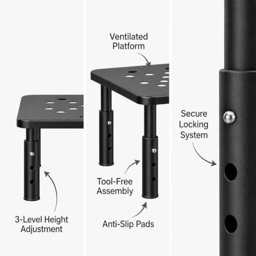 Raised Automatic Cat Feeder Stand for Double Bowl Feeders, Carbon Steel 14.57 x 9.25 in, 3 Adjustable Heights 3.94-5.5 in, Non-Slip, Fits Feeders & Water Dispensers, No-Drill (Black) - Image 2