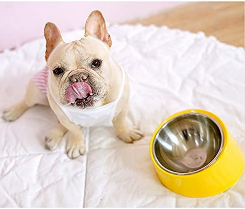 French Bulldog Bowl (15° Tilted) - Anti-Choke Slow Feeder for Flat-Faced Dogs, Non-Spill Non-Skid Weighted Base, Large 750ml (Yellow)
