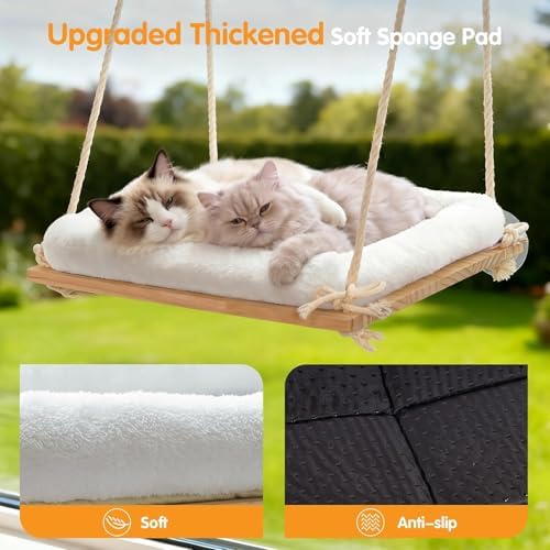 Large Cat Window Perch Hammock, Solid Wood Seat & Plush Cushion - Image 6