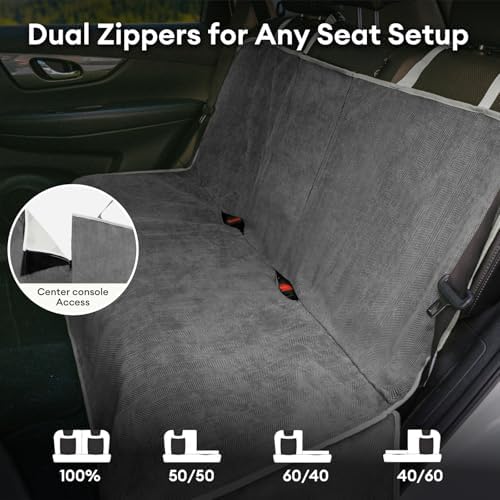FUNNY FUZZY Dog Car Seat Cover for Back Seat, Back Seat Pet Cover for Dogs Waterproof, Scratchproof Dog Backseat Cover, Non-Slip Bench Car Seat Protector, Universal Fit Most Cars, SUVs, Trucks, Grey - Image 5