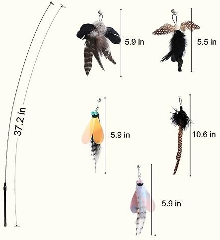 Yauende Cat Feather Toys, Indoor Cat Interactive Toys, 2 PCS Flexible Wire and 5 PCS Cat Feather Toys, for Bored Indoor Cats, Indoor Cat Chase Toys - Image 2