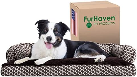 Furhaven Pillow Dog Bed for Large/Medium Dogs w/ Removable Bolsters & Washable Cover - Plush & Woven Decor Comfy Couch Sofa - Diamond Brown, Large by FurHaven