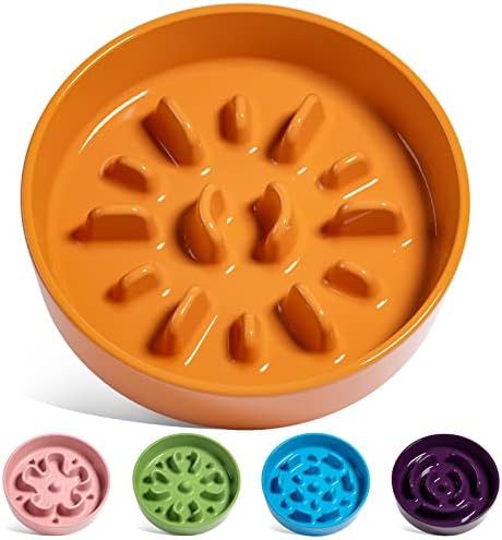 LE TAUCI Ceramic Slow Feeder Dog Bowls Small Breed, 0.6 Cups Dog Food Dish for Fast Eaters, Puzzle Bowl for Small Dogs and Cats,Sun Orange by LETAUCI