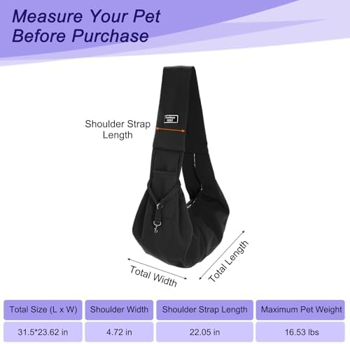 Pet Sling Carrier for Small Dogs and Cats Up to 16.5 Lbs, Hand-Free Reversible Dog Sling Carrier with Pocket, (Black, 1 Pcs) Intended for Hiking/Camping/Traveling - Image 2