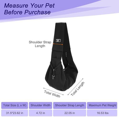 Pet Sling Carrier for Small Dogs and Cats Up to 16.5 Lbs, Hand-Free Reversible Dog Sling Carrier with Pocket, (Black, 1 Pcs) Intended for Hiking/Camping/Traveling - Image 2