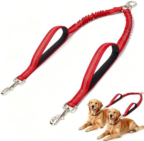 20" Double Dog Leash Coupler Bungee Shock Absorbing 2 Large Dogs by SEPXUFORE