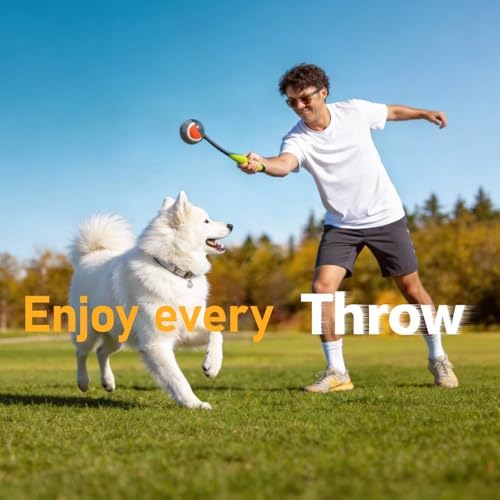 PAWISE Dog Ball Launcher for Small & Medium Dogs, 12.2" Dogs Fetch Toy with Tennis Ball + 3-Pack Squeaky Tennis Balls, Portable Hands-Free Pick-Up Thrower for Indoor & Outdoor Play - Image 3
