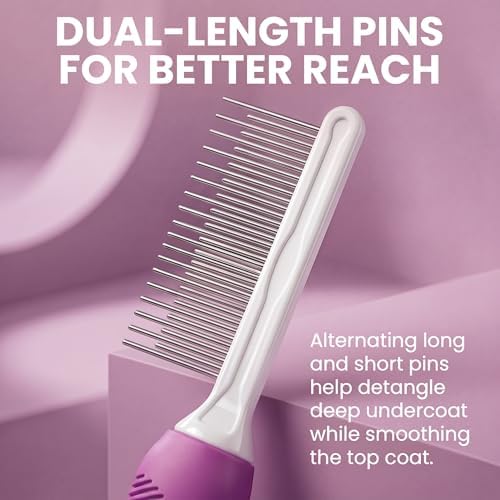 Poodle Pet Detangling Pet Comb with Long & Short Stainless Steel Teeth for Removing Matted Fur, Knots & Tangles – Detangler Tool Accessories for Safe & Gentle DIY Dog & Cat Grooming - Image 3