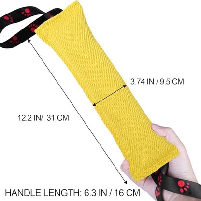 ToLanbbt Dog Tug Toy Bite Jute Pillow Pull Toy with 2 Strong Handles Perfect for Tug of War, Puppy Interactive Play, Tear Resistant Bite Training for Small Medium Large Dogs (Bright Yellow-Footprint) - Image 2