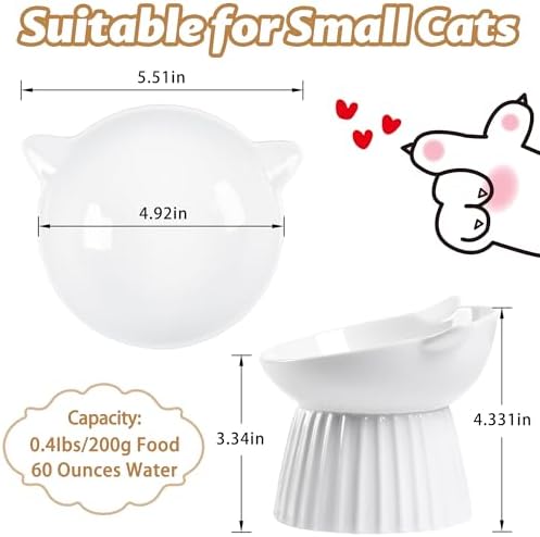 Ceramic Raised Cat Bowl，Tilted Raised Bowl Anti Vomit for Indoor Cats Whisker Friendly Pet Feeder for Cats Puppies, Microwave and Dishwasher Safe (White-2 Pack) - Image 2