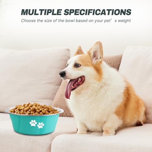 Stainless Steel Dog Bowls, Nonslip Rubber Bottom No Spill Proof Skid Metal Insulated Dog Bowls for Large Medium Small Breed Dogs (Green, 6.6 Cups/53 OZ) - Image 5