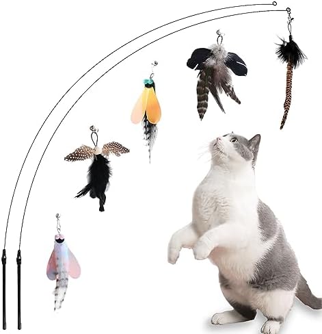 Yauende Cat Feather Toys, Indoor Cat Interactive Toys, 2 PCS Flexible Wire and 5 PCS Cat Feather Toys, for Bored Indoor Cats, Indoor Cat Chase Toys by Yauende