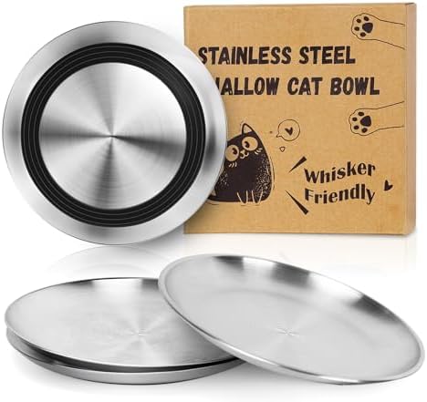 Supet Cat Plates Whisker Friendly, Non Slip Dish for Wet Food, Shallow Wide Flat Bowls Stainless Steel Metal for Indoor Cats, Kitten, Small Dog (13Oz, 4Pcs) - Image 6