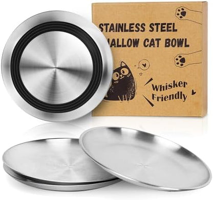 Supet Cat Plates Whisker Friendly, Non Slip Dish for Wet Food, Shallow Wide Flat Bowls Stainless Steel Metal for Indoor Cats, Kitten, Small Dog (13Oz, 4Pcs) - Image 6
