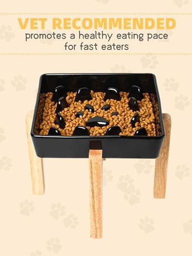 GDCZ Square Ceramic Dog Slow Feeder Bowls (Black, M-1.8 Cups+Stand) - Image 4
