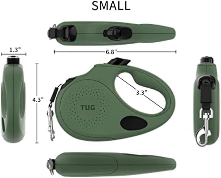 TUG Oval 360° Tangle-Free Retractable Dog Leash with Integrated Waste Bag Dispenser (Small, Green) - Image 3