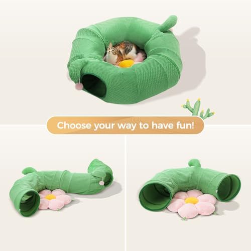 PEQULTI Flower Donut Cat Tunnel Bed Washable Plush Mat Multi for Small Pets - Image 4